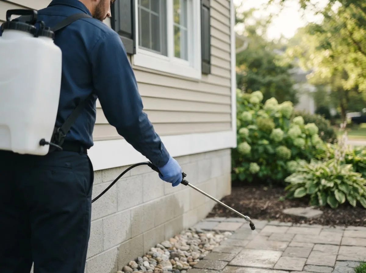 Pest control technician inspecting a home in Graysville, OH